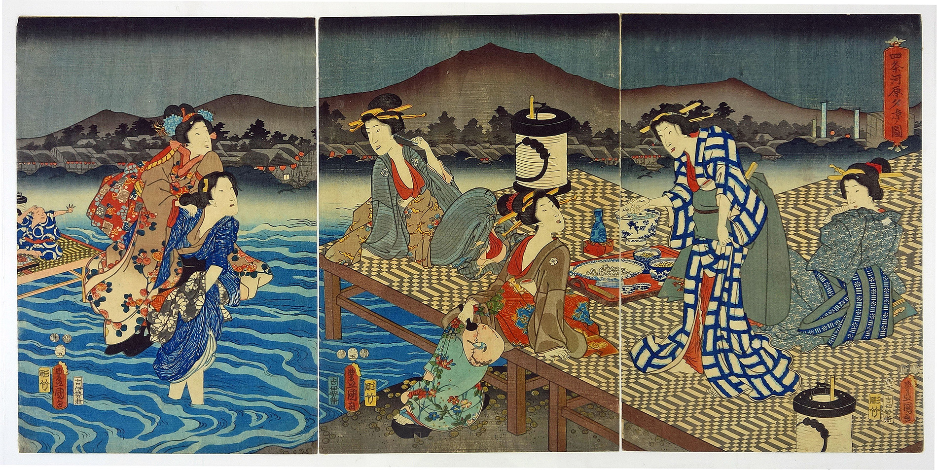 四条河原夕涼ノ図 三枚続 | 山星書店 浮世絵 Yamaboshi-Shoten Ukiyo-e