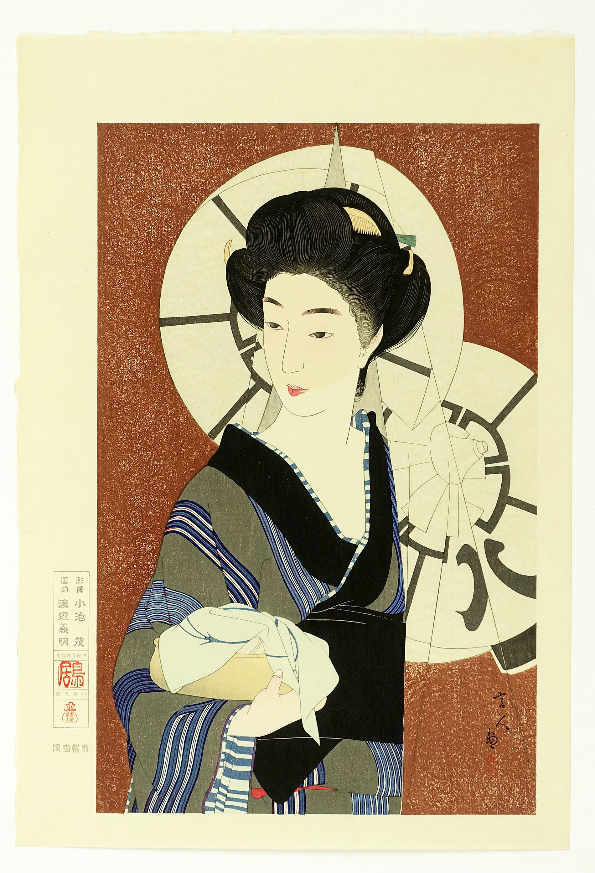 廣江嘉郎 木版画 （木版画 喜多川歌麿 美人画 高島屋おひさ 松崎啓三郎 