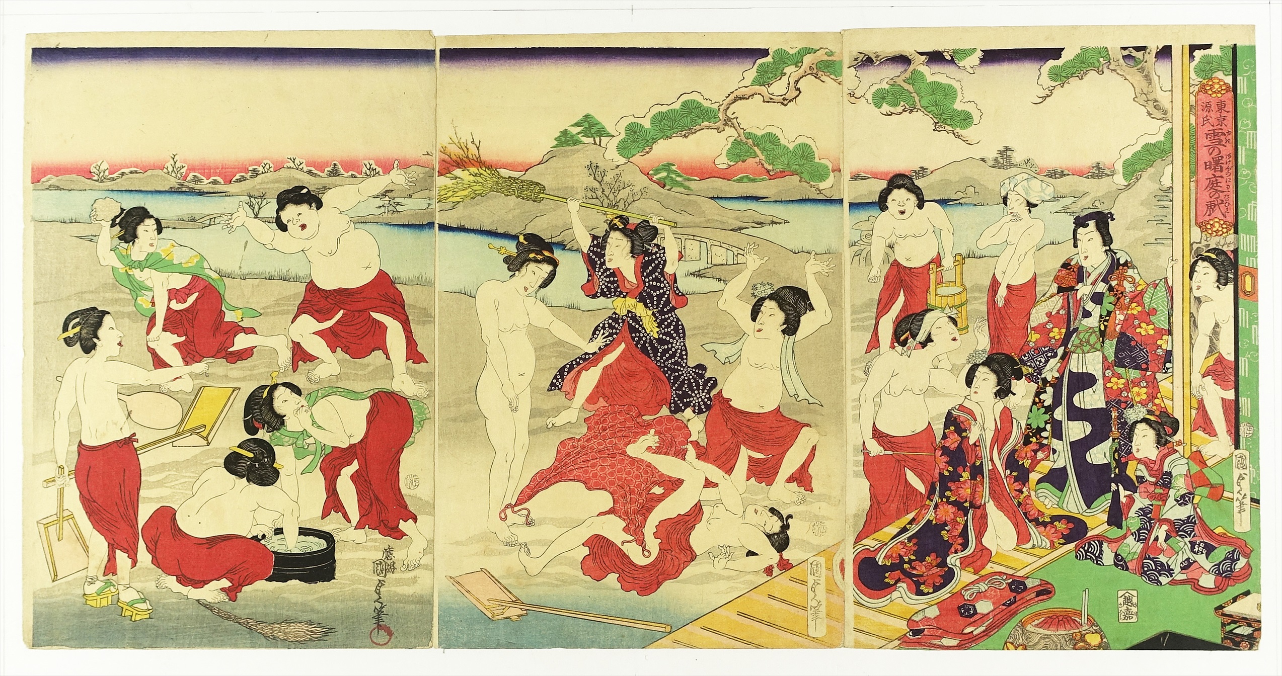 爆買い 東京源氏雪の曙庭の戯 三枚続 源氏絵 国貞画 歌舞伎絵 役者絵 Labelians Fr