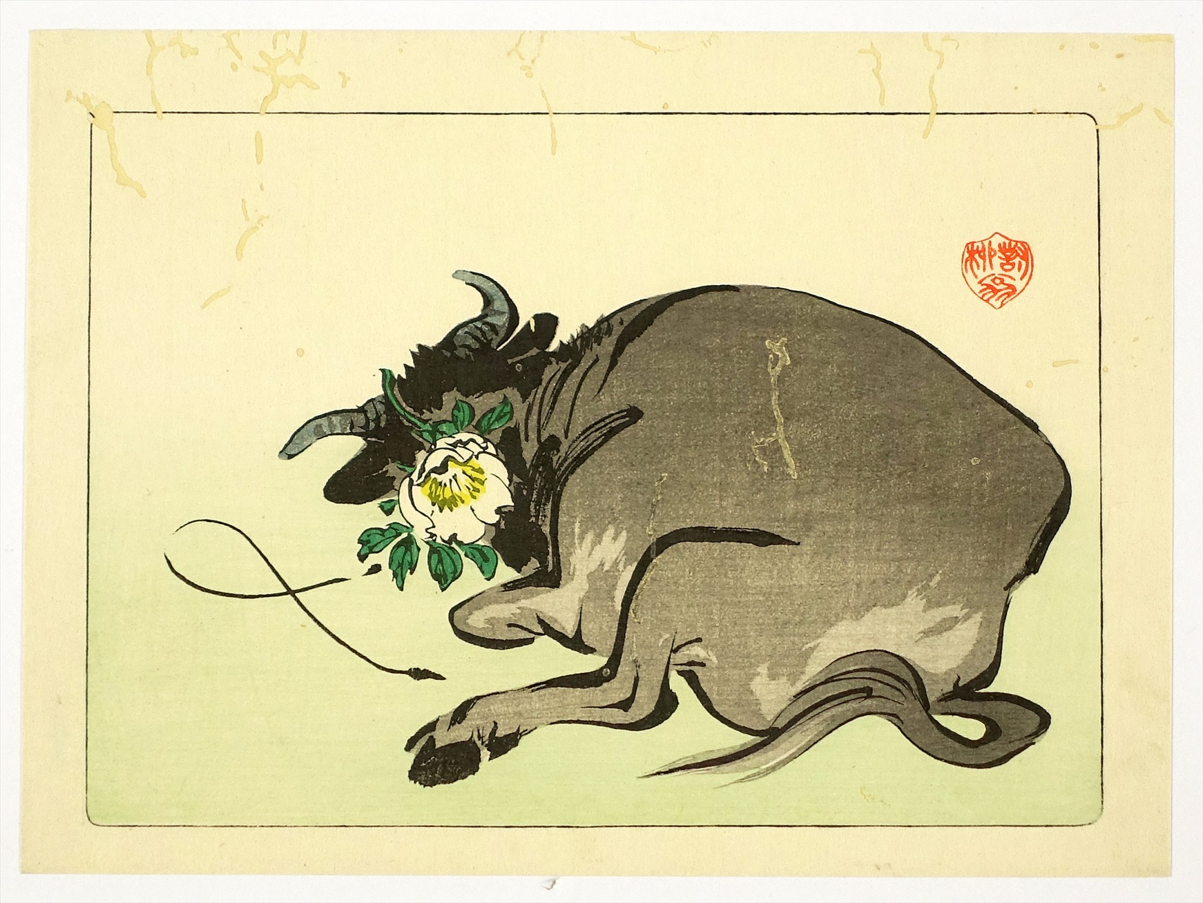 柴田是真木版画 牛に花 | 山星書店 浮世絵 Yamaboshi-Shoten Ukiyo-e