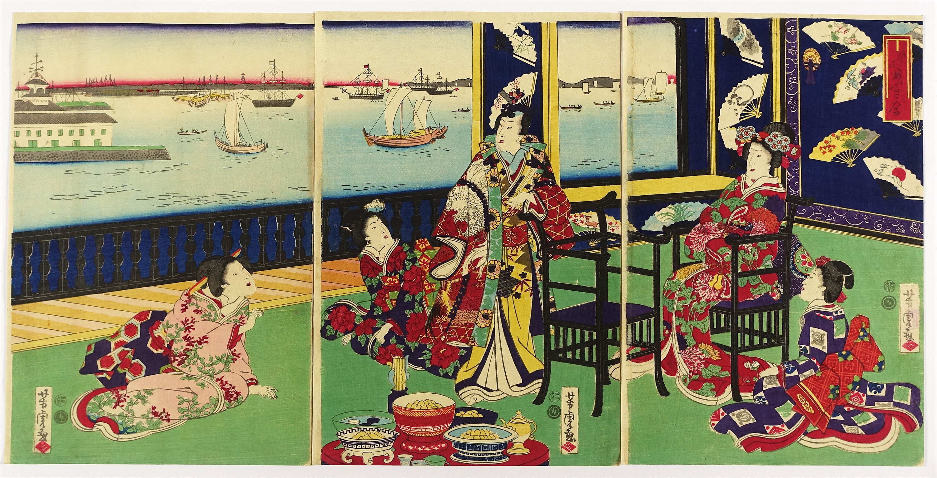 j20☆N 浮世絵 版画 (56) 楼齊房種筆（歌川） 「花盛浮世似色」 木版画 