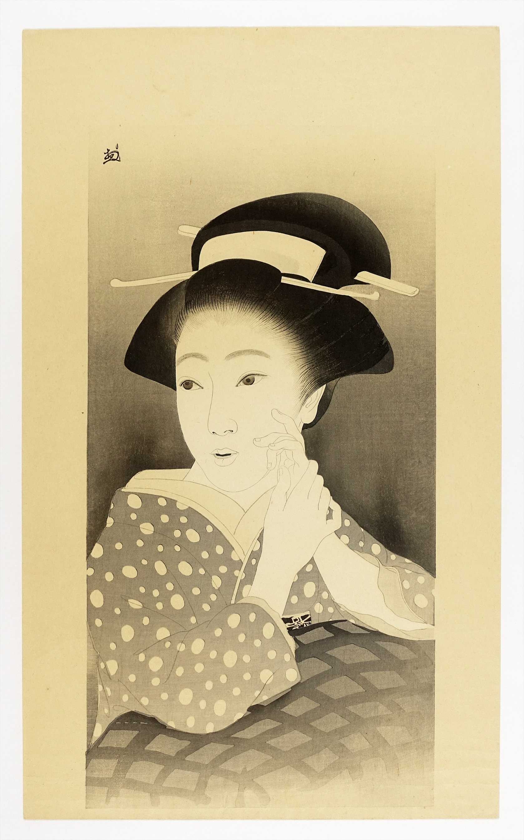 真作/石山/美人画/布袋屋掛軸A-791 - 絵画